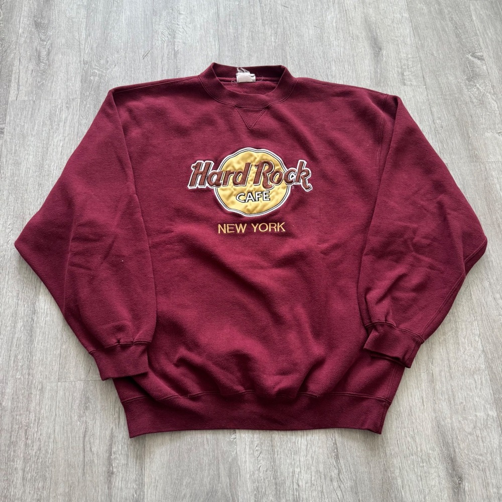Hard Rock Cafe New York Sweatshirt Burgundy Maroon Embroidered Logo XL Vintage